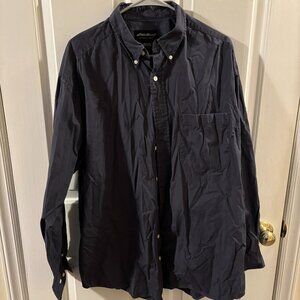 Eddie Bauer Men's Navy Blue Long Sleeve Button-Down Casual Shirt ~ Large
